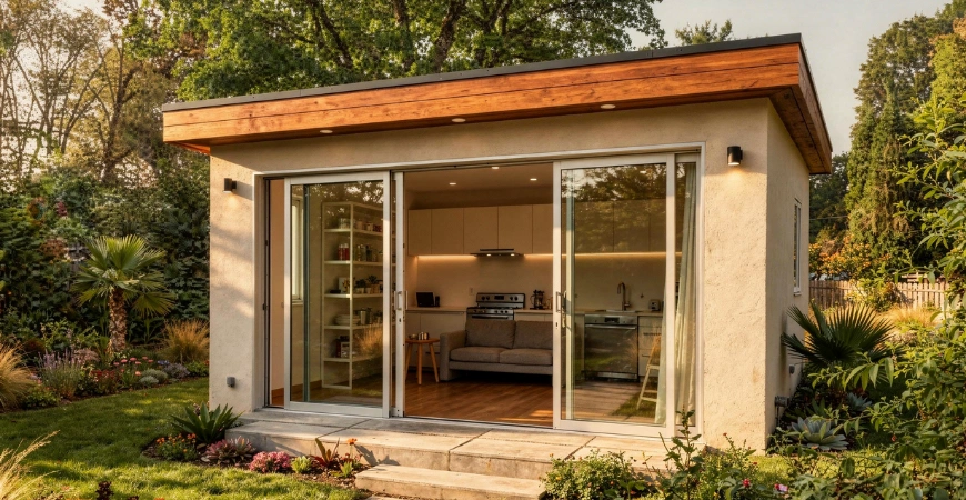 modern ADU with open glass doors in Los Angeles by 5 Star ADU LA